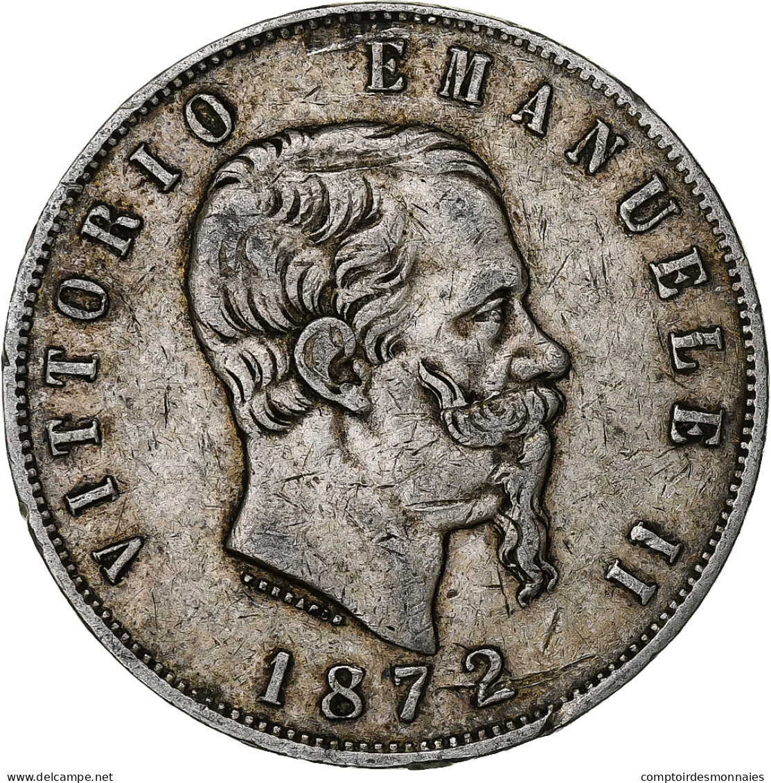 Italie, Vittorio Emanuele II, 5 Lire, 1872, Milan, Argent, TB, KM:8.3 - 1861-1878 : Victor Emmanuel II.