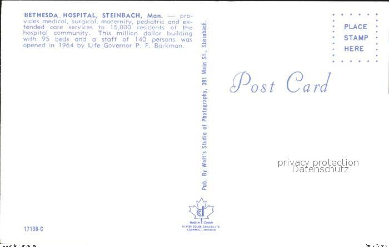 72519933 Manitoba Steinbach Bethesda Hospital Manitoba - Non Classés