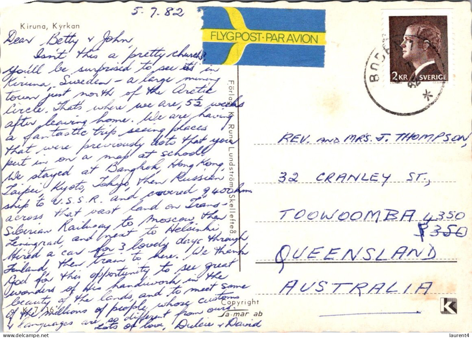 19-5-2024 (5 Z 35) Sweden (posted To Australia In 1982) Kiruna (church) - Schweden