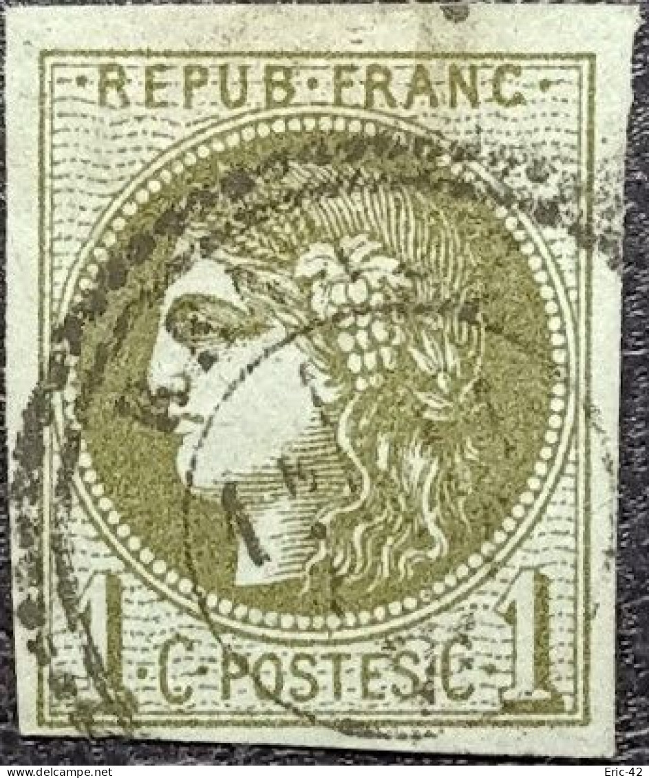 FRANCE Y&T N°39B Cérès 1c Olive. Cachet Perlé De Rabat - 1870 Bordeaux Printing