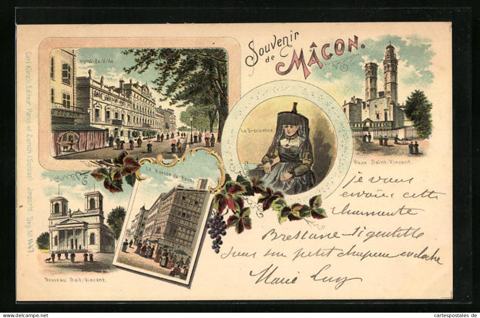 Lithographie Macon, La Maison De Bois, Vieux Saint-Vincent, Hotel-de-Ville  - Macon