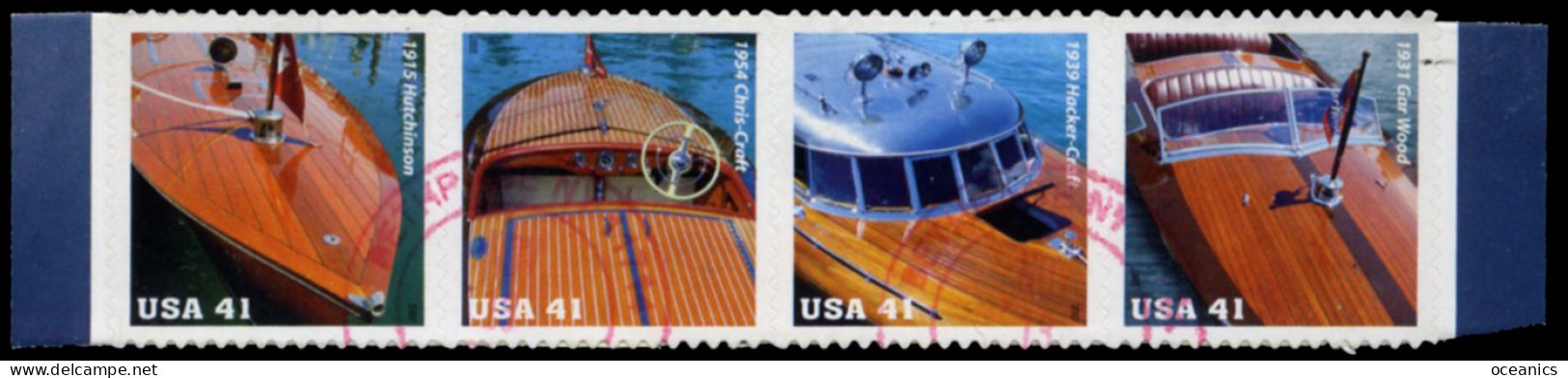 Etats-Unis / United States (Scott No.4163a - Vintage Mahogany Speedboats) (o) Use Strip Of 4 - Oblitérés