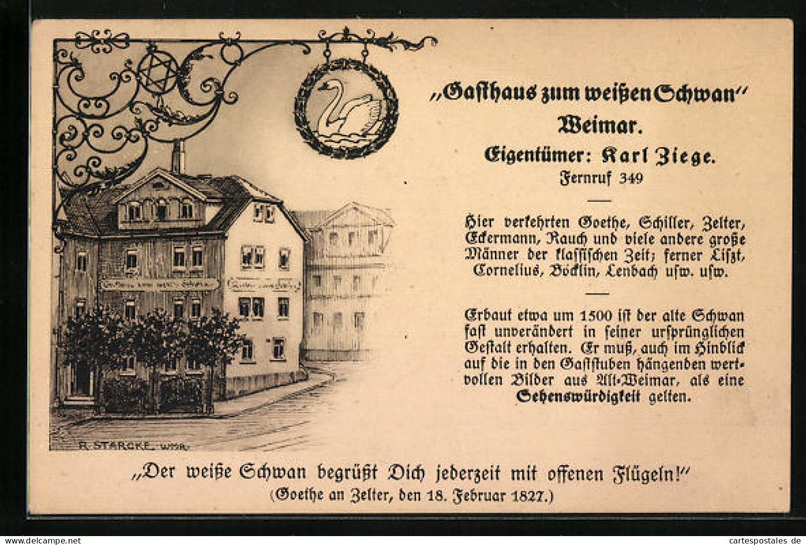 Künstler-AK Weimar, Gasthaus Zum Weissen Schwan, Eigentümer Karl Ziege  - Weimar