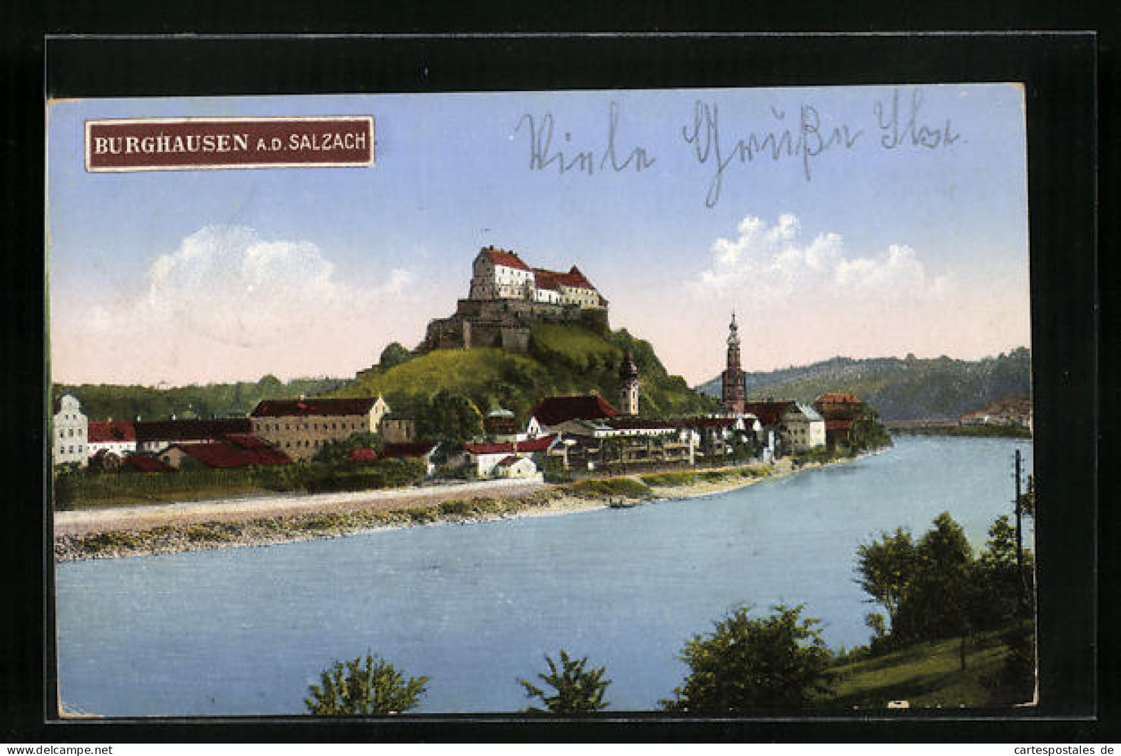 AK Burghausen A. D. Salzach, Uferpartie  - Burghausen