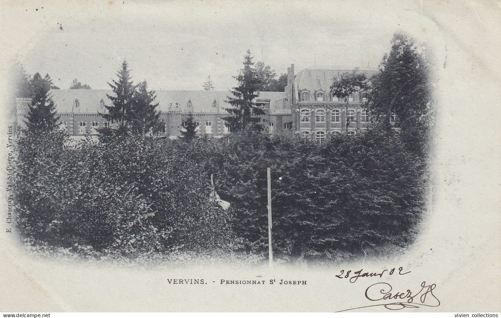 Vervins (02 Aisne) Pensionnat Saint Joseph - édit. Chaseray Carte Précurseur Bleutée Circulée 1902 - Vervins