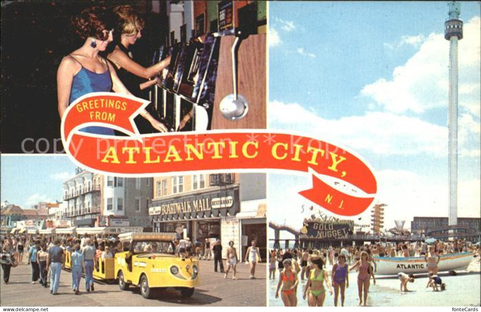 71967503 Atlantic_City_New_Jersey Two Girls Slot Machines Boardwaik Tram Car Rid - Sonstige & Ohne Zuordnung