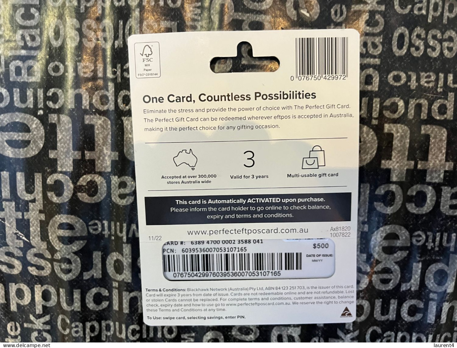 19-5-2024 (Gift Card) Collector Card - Australia - The Perfect Gift Card - $ 500 - No Value On Card) - Cartes Cadeaux