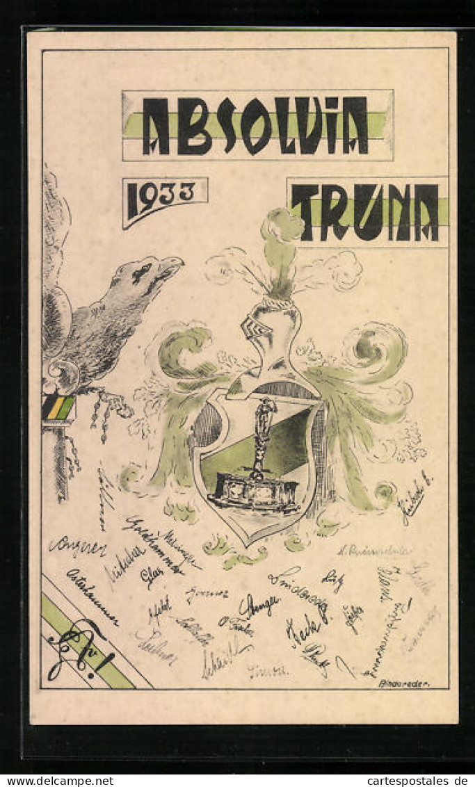 Künstler-AK Traunstein, Absolvia Truna 1933, Studentenwappen  - Autres & Non Classés