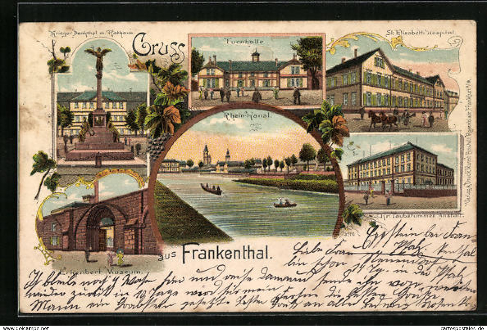 Lithographie Frankenthal, St. Elisabeth Hospital, Kr. Taubstummen Anstalt, Turnhalle  - Frankenthal