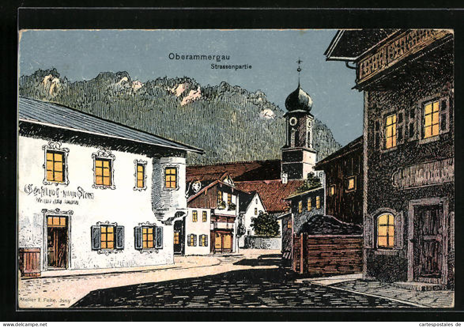 Künstler-AK Eugen Felle: Oberammergau, Strassenpartie Mit Gasthaus Zum Stern  - Other & Unclassified