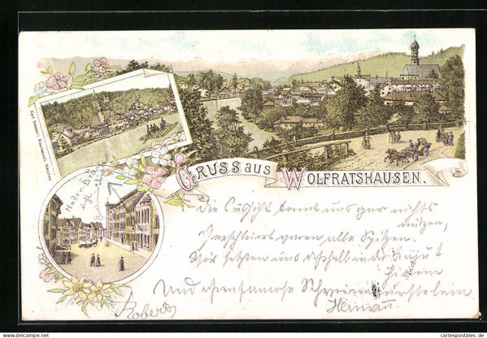 Lithographie Wolfratshausen, Ortspartie Mit Kirche  - Wolfratshausen