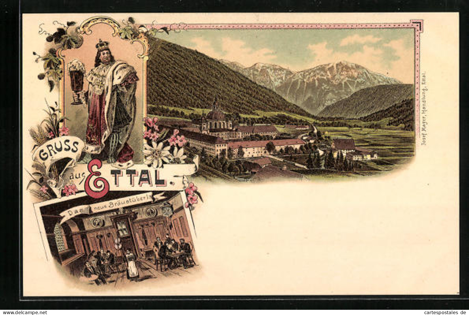 Lithographie Ettal, Das Neue Bräustübl, Klosteranlage  - Autres & Non Classés