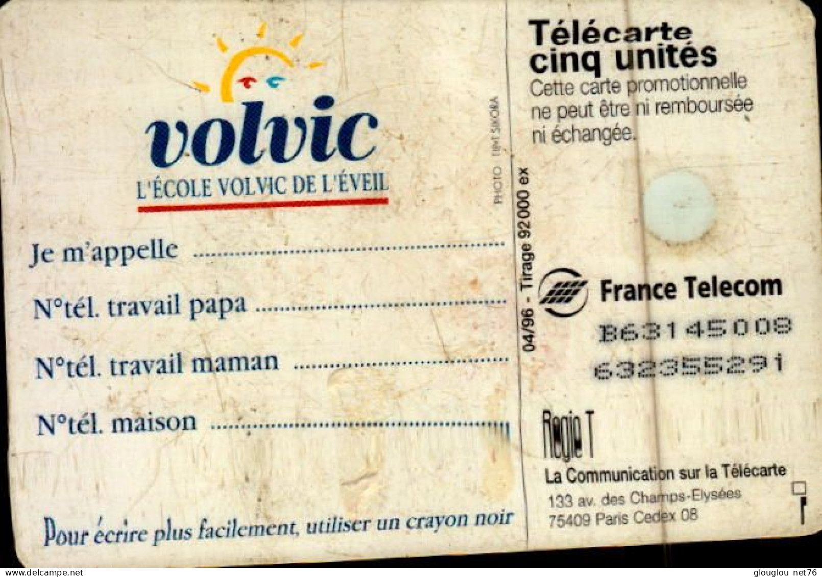 TELECARTE CINQ...VOLVIC ...PETIT TIRAGE - 5 Unità