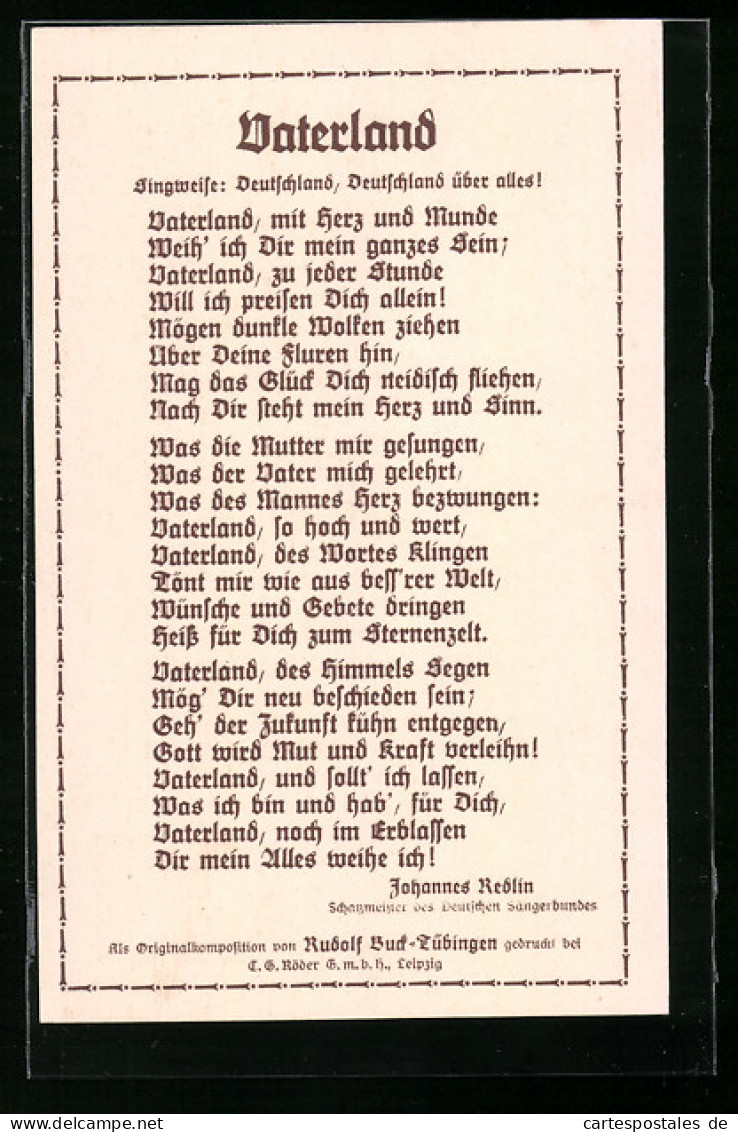 AK Hannover, Sängerfest 1924, Liedtext Vaterland, Ganzsache  - Briefkaarten