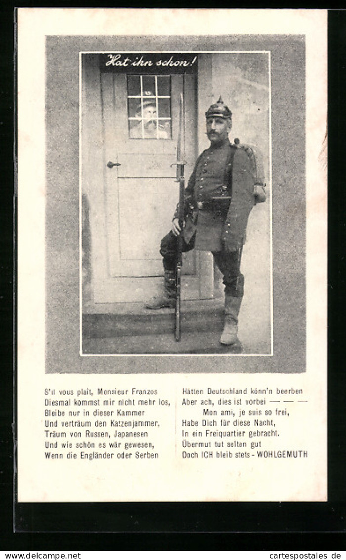 AK Soldat Mit Pickelhaube Setzt Einen Franzosen Gefangen, Propaganda 1. Weltkrieg  - Oorlog 1914-18