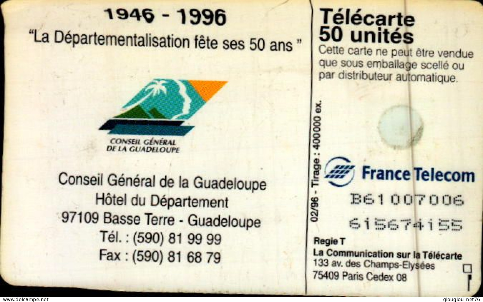 TELECARTE 50... CINQUANTENAIRE DE LA DEPARTEMENTALISATION.... ...PETIT TIRAGE - 50 Units