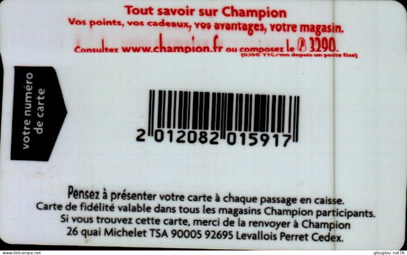 CARTE DE FIDELITE  CHAMPION.. - Carta Di Fedeltà E Regalo