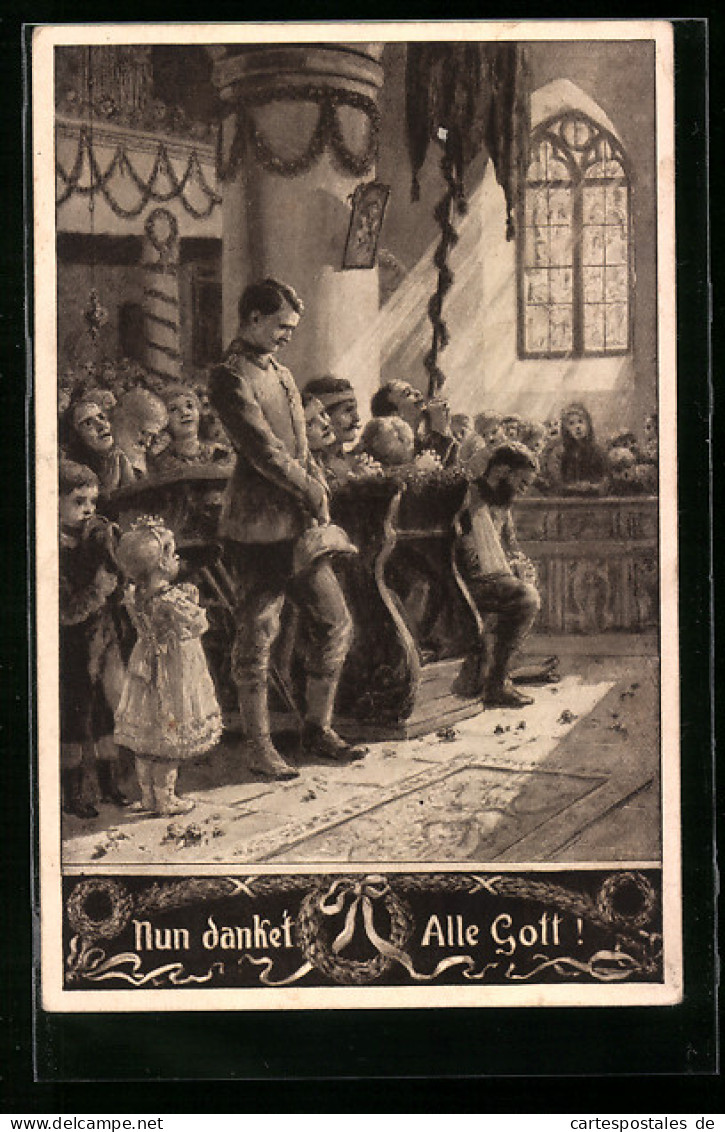 AK Soldaten Und Bürger Beten Im Gottesdienst, Propaganda  - Guerre 1914-18