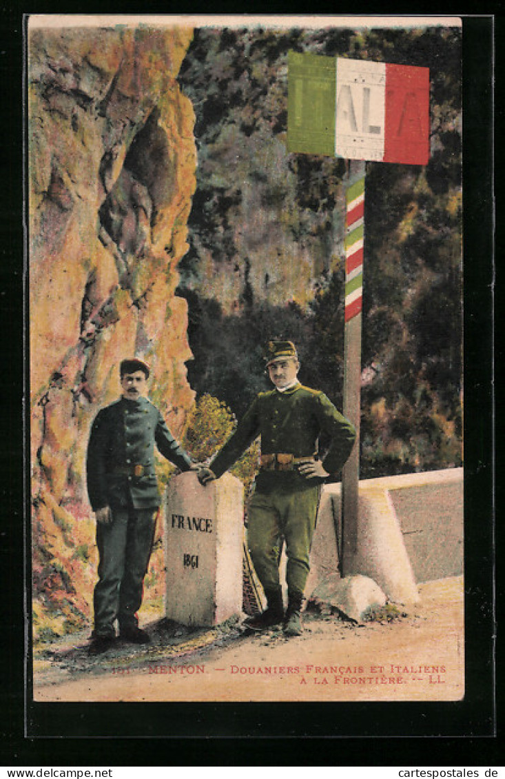 AK Menton, Douaniers Francais Et Italiens à La Frontière, Grenze  - Douane