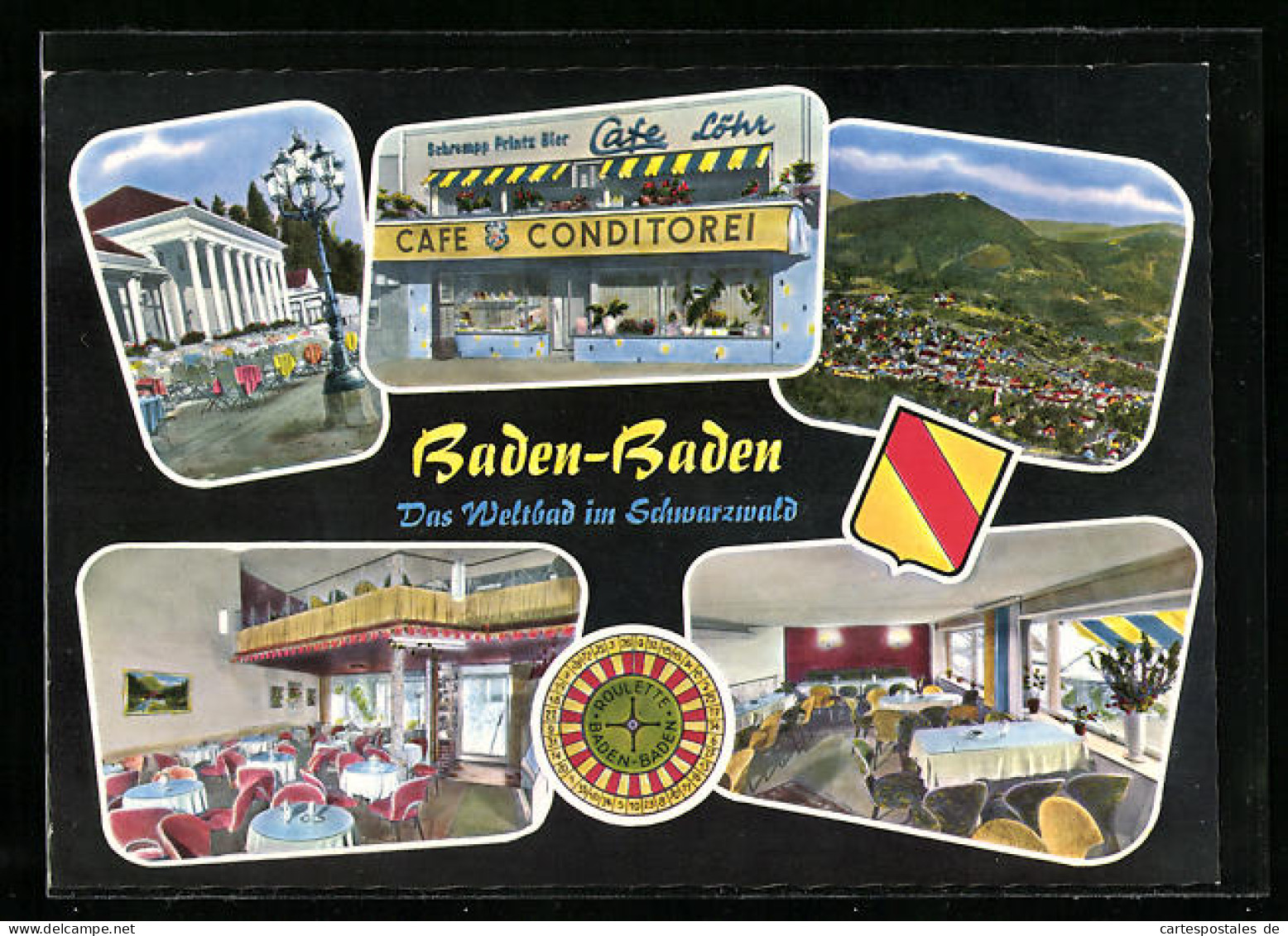 AK Baden-Baden, Café Löhr Am Augustaplatz, Ortsansicht Aus Der Vogelschau  - Baden-Baden