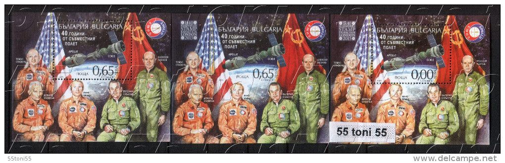 2015  Cosmos "SOUYZ - APOLLO" Imperf.S/S + S/S Perf.+S/S Missing Value  Bulgaria /Bulgarie - Unused Stamps