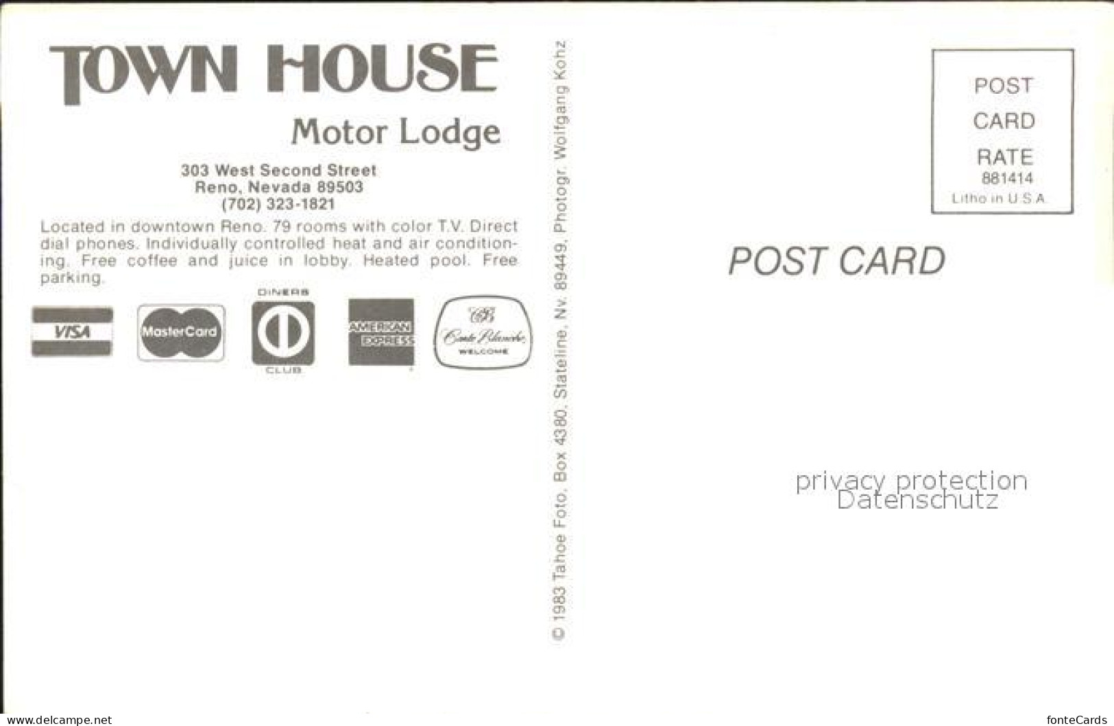 71953255 Reno_Nevada Town House Motor Lodge - Autres & Non Classés