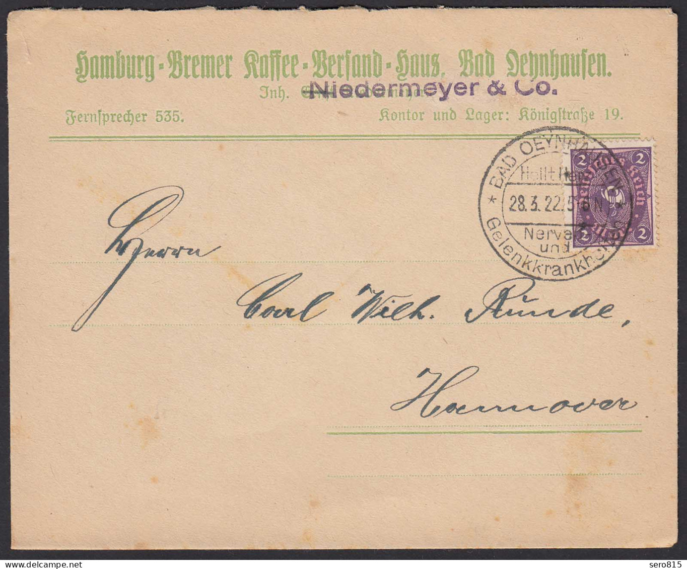 Bad Oeynhausen 1922 Brief V. Kaffee Versand N.Hannover SST Infla    (20242 - Autres & Non Classés