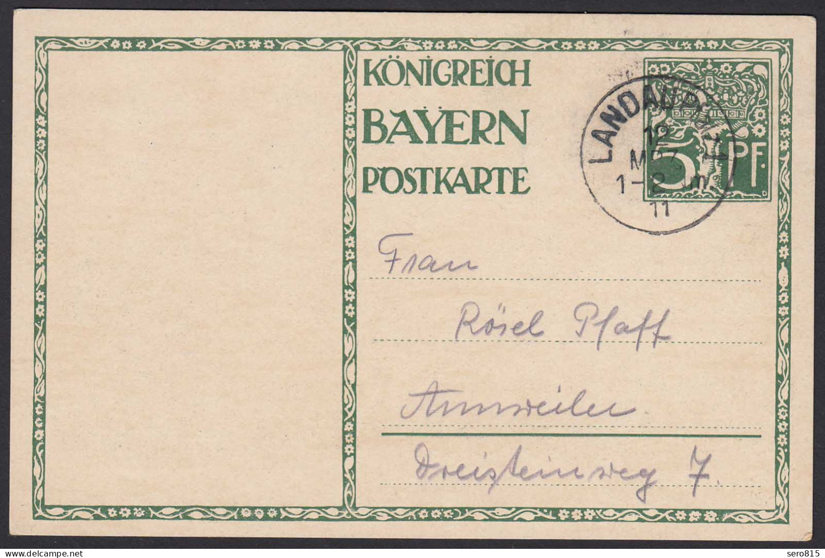 Jubiläumspostkarte Königreich Bayern Privatganzsache 1911 Landau  (20103 - Enteros Postales
