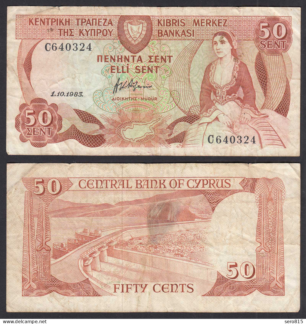 Zypern - Cyprus 50 Cents Banknote 1.10.1983 Pick 49a F (4)   (31086 - Chypre