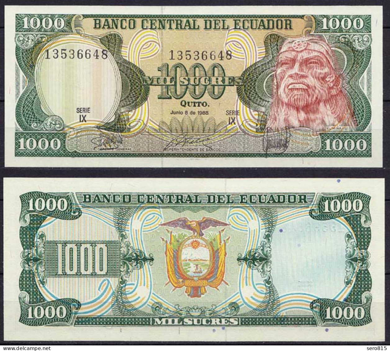 Ecuador 1000 Sucres 8.6.1988 Pick 125b  UNC (1)    (ca772 - Altri – America