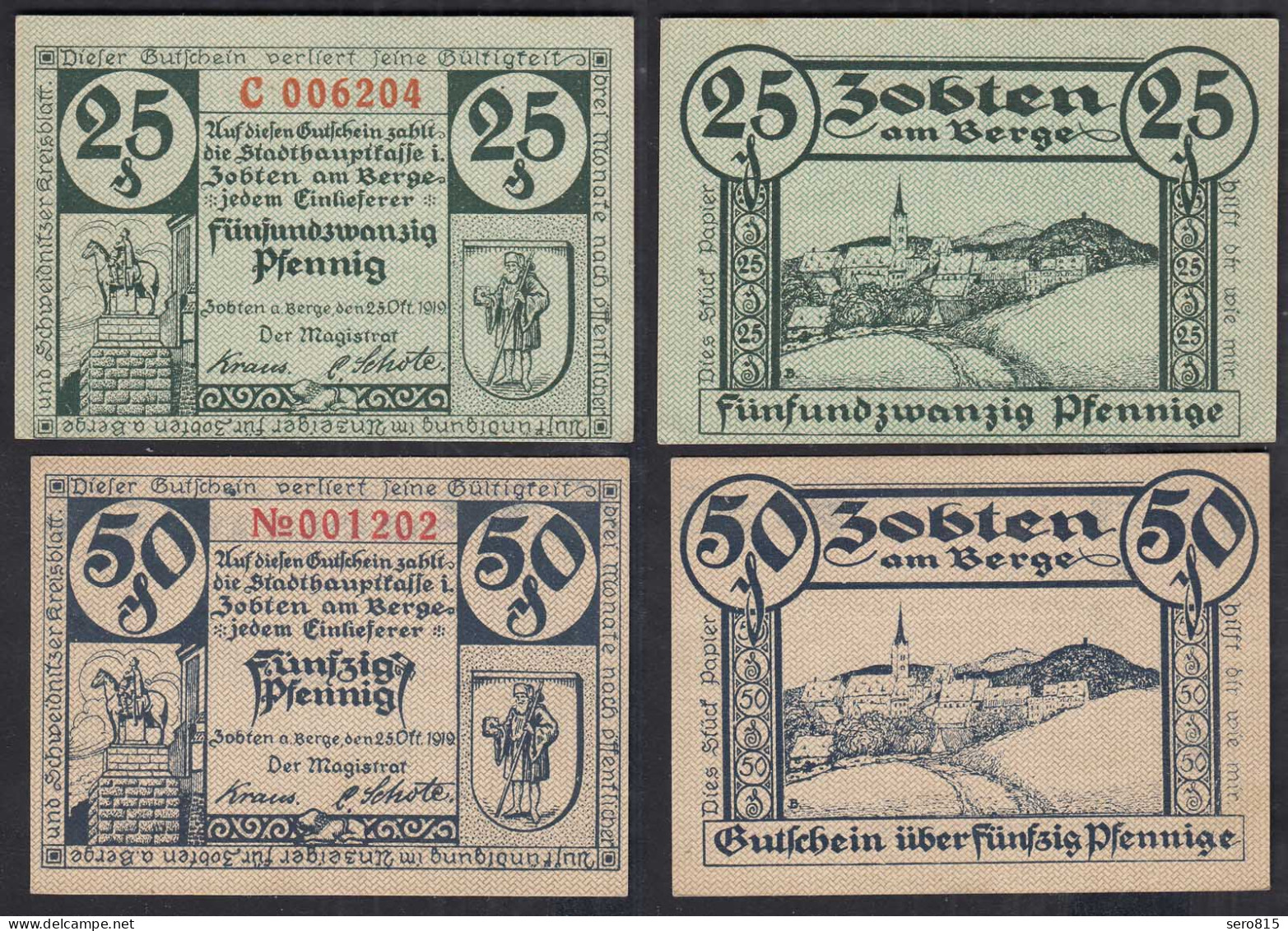 ZOBTEN Am Berge  Schlesien 2 Stück Notgeld EMERGENCY MONEY 1919   (31830 - Autres & Non Classés