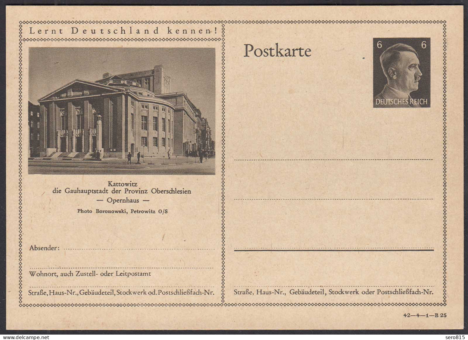 Deutsches Reich 1941 Ganzsache P304 Bildpostkarte Kattowitz Schlesien   (32139 - Autres & Non Classés