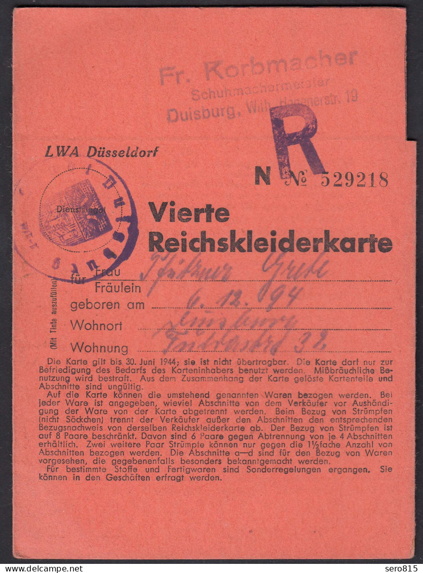 Reichskleiderkarte 3.Reich 1940 Duisburg LWA Düsseldorf    (23146 - 1939-45