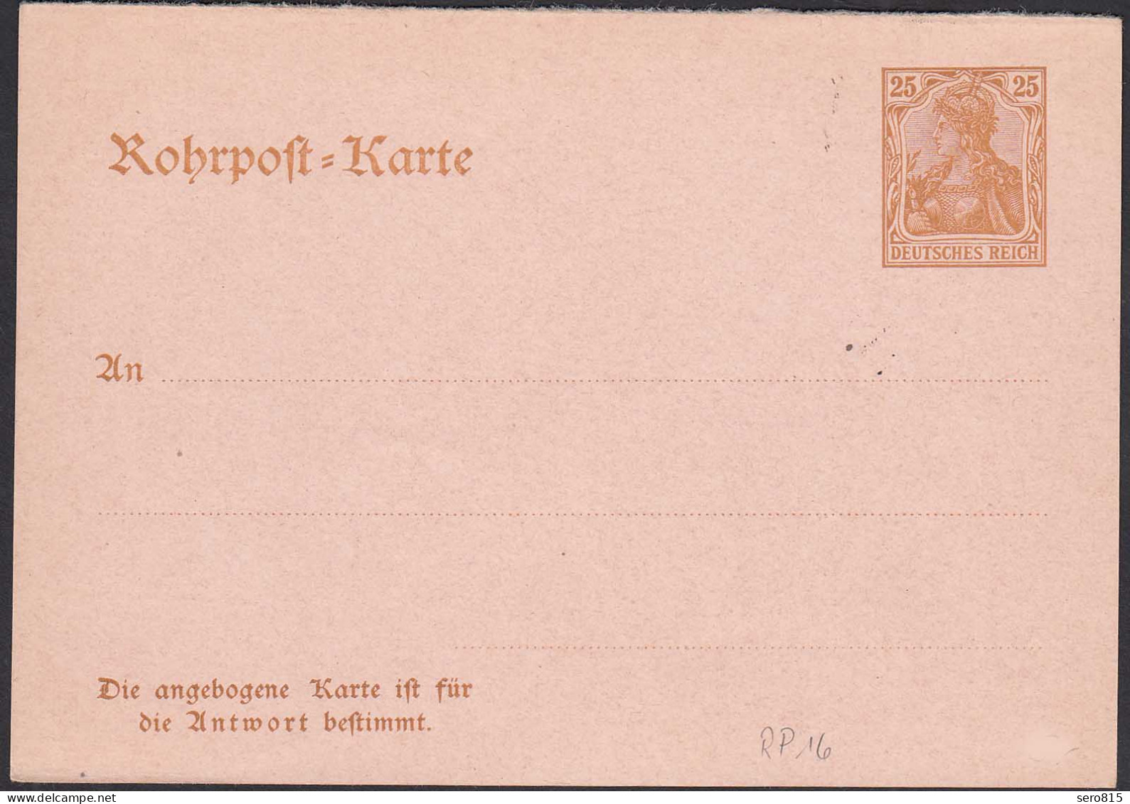 Deutsches Reich 1908 Rohrpost-Ganzsache Frageteil RP 16 Ungebraucht    (32159 - Autres & Non Classés