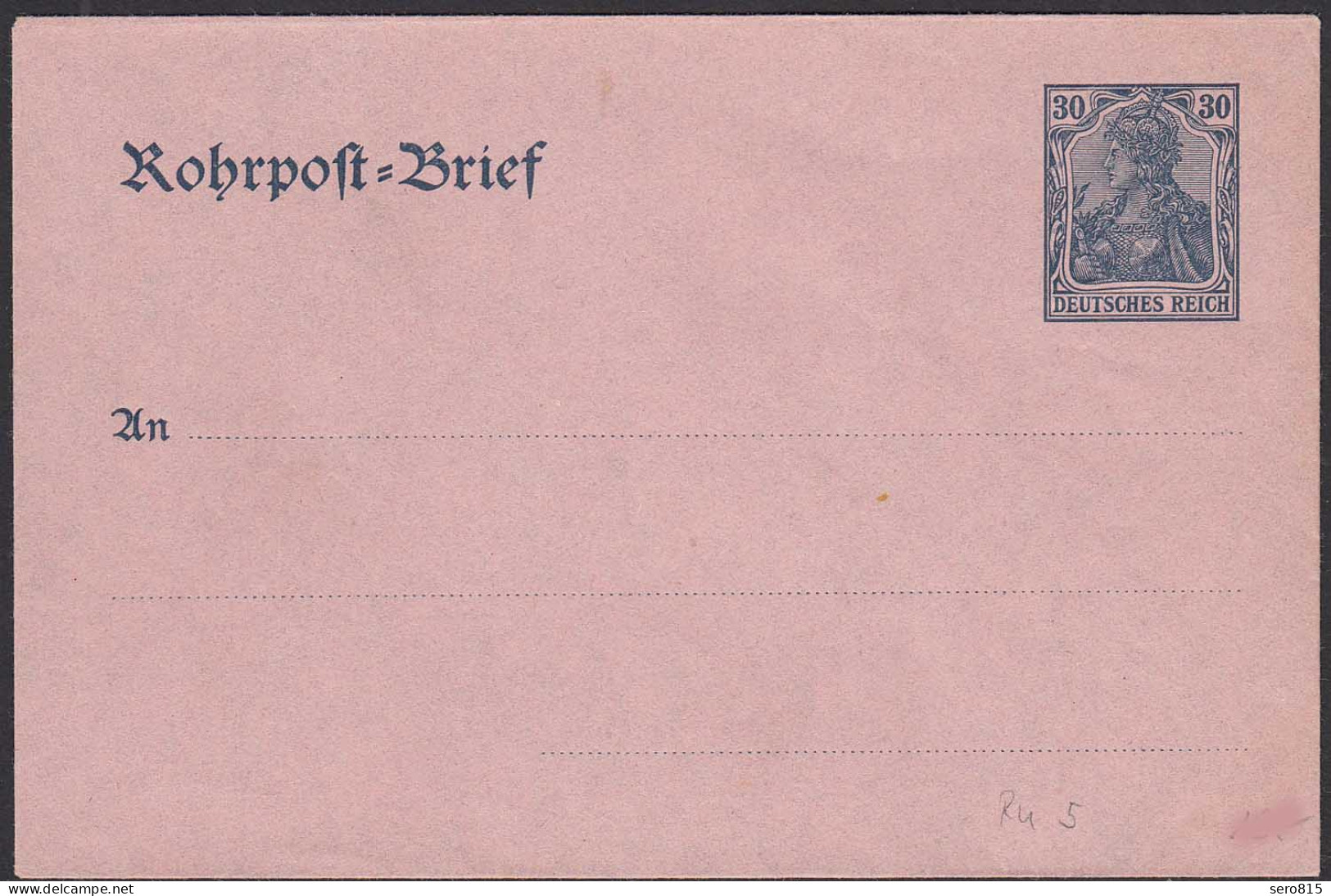 Deutsches Reich 1908 Rohrpost-Umschlag Ganzsache RU 5 Ungebraucht    (32160 - Autres & Non Classés