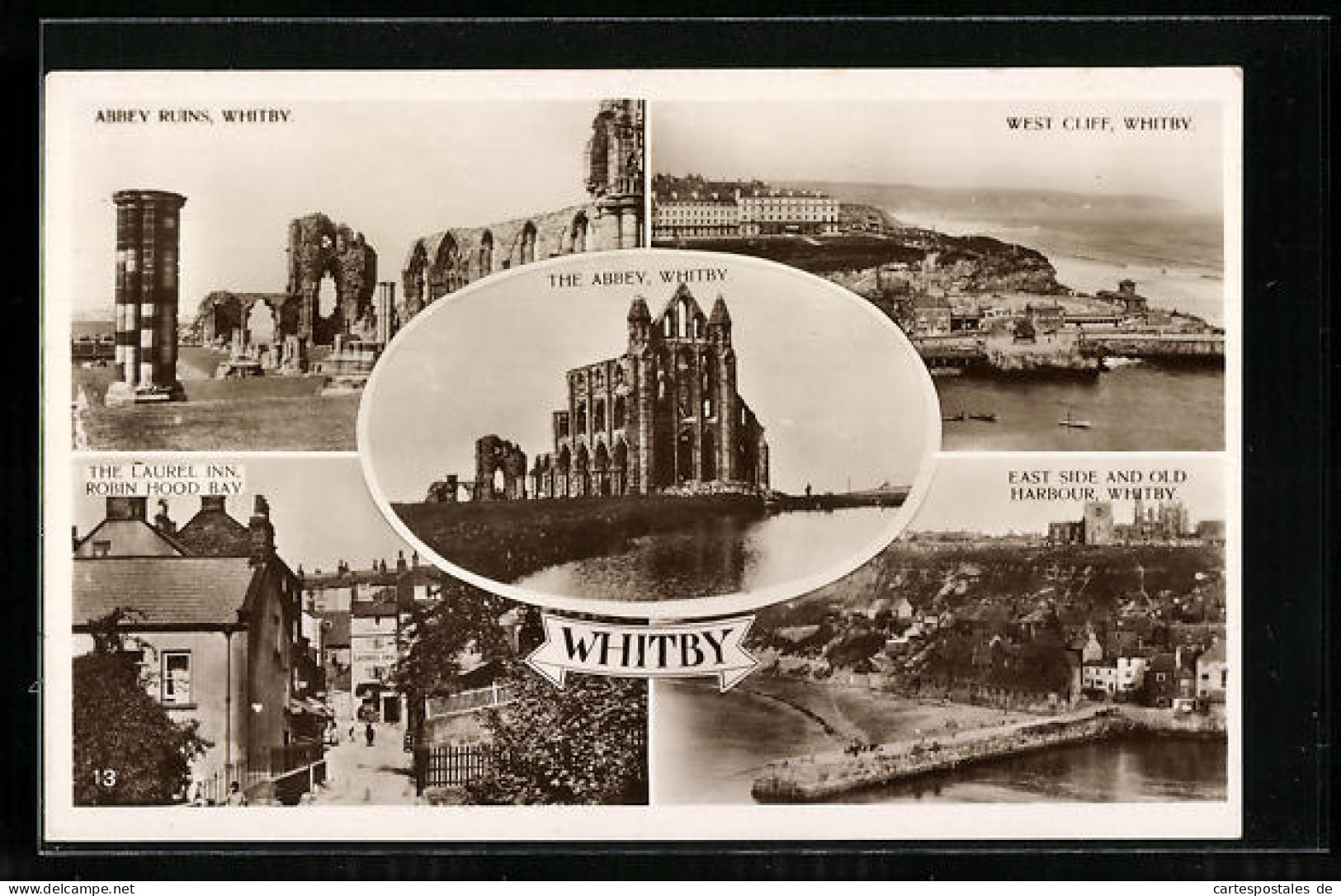 Pc Whitby, Abbey Ruins, West Cliff, The Laurel Inn, The Abbey, East Side And Old Harbour  - Autres & Non Classés