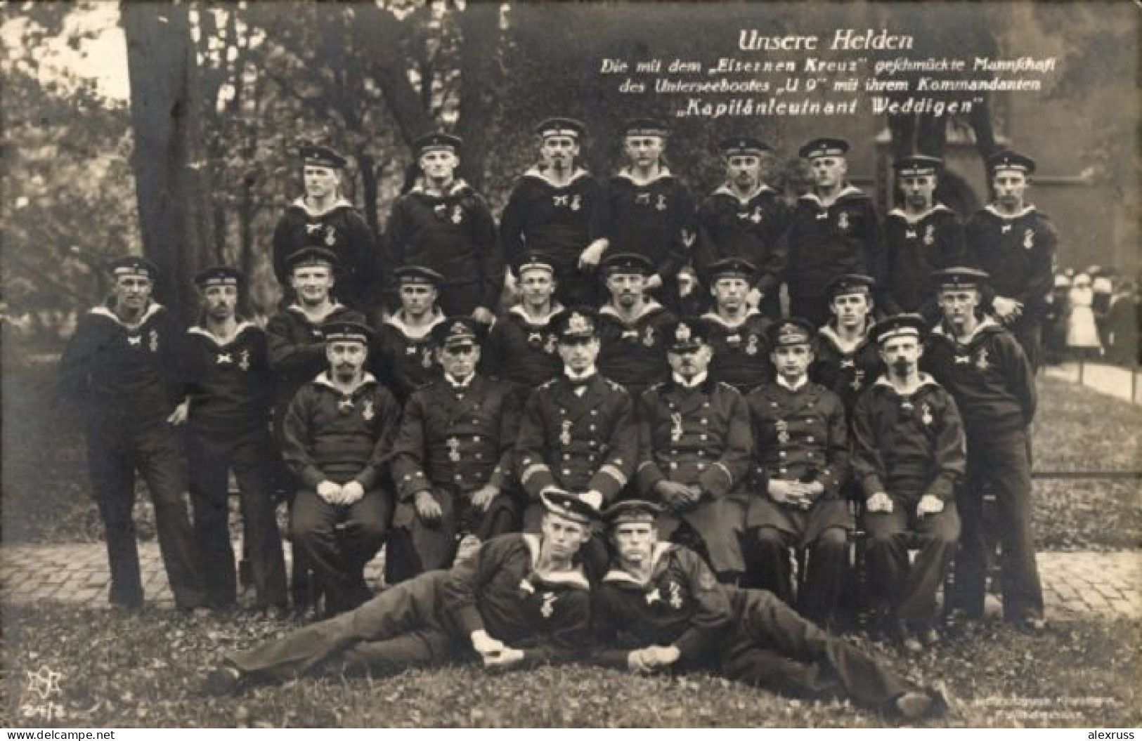 Germany Photo PC 1914 Captain Lieutenant Weddigen & His Crew Of The Submarine U9 WW-I - Guerre 1914-18