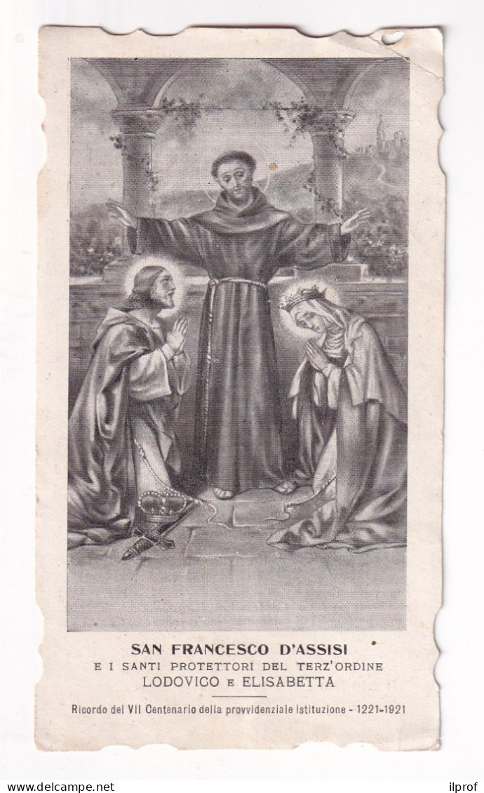 San Francesco D'Assisi Con I Santi Lodovico Ed Elisabetta Vecchio Santino Con Le Regole Del Terz'Ordine  Rif. S484 - Religione & Esoterismo