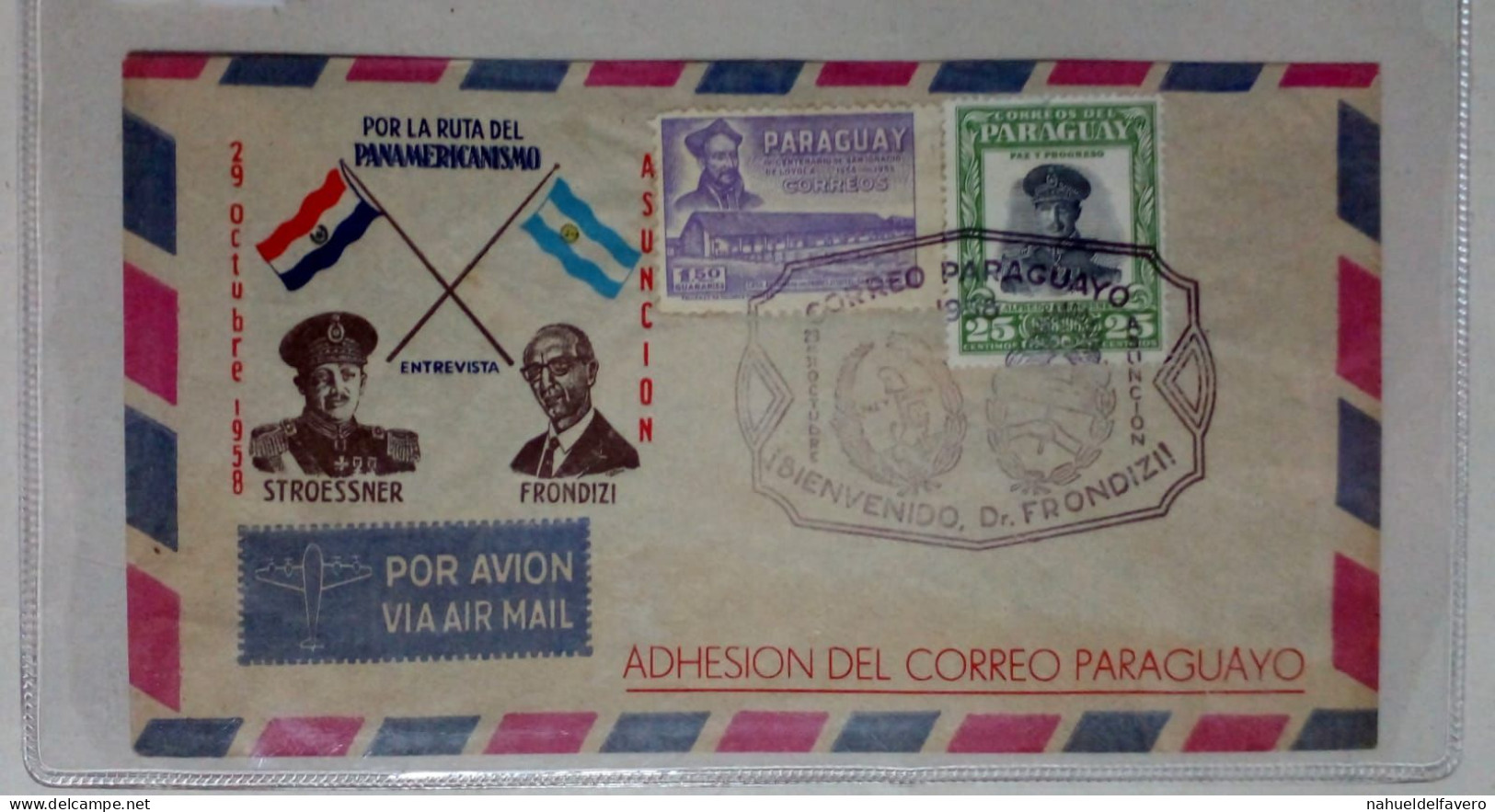 Paraguay - Enveloppe Aérienne Thème Interview Stroessner - Frondizi (1958) - Paraguay