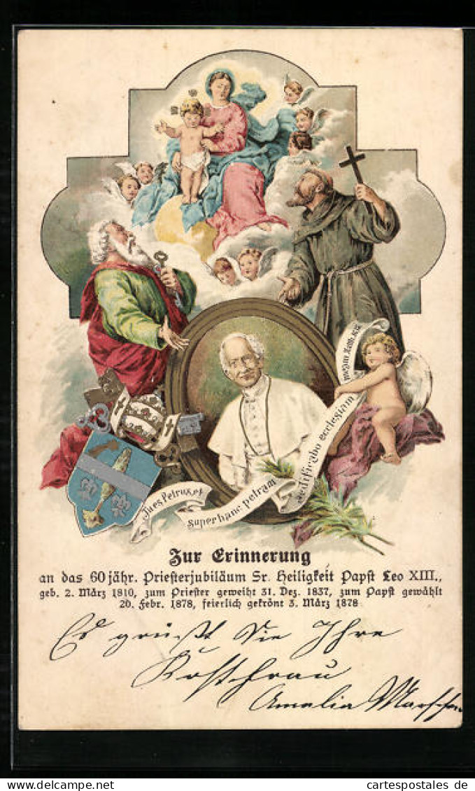 Lithographie Papst Leo XIII., 60 Jähriges Priesterjubiläum  - Papes