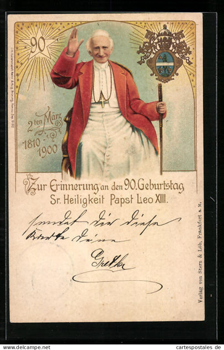 Lithographie Papst Leo XIII., Erinnerung An Den 90. Geburtstag 1900  - Papes