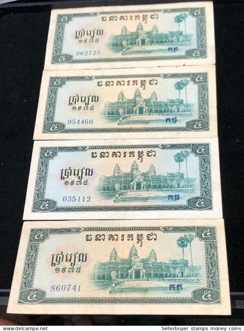 Cambodia Democratic Kampuchea Banknotes #27-/5 Riels 1975- Khome 4 Pcs Xf Very Rare - Cambodge