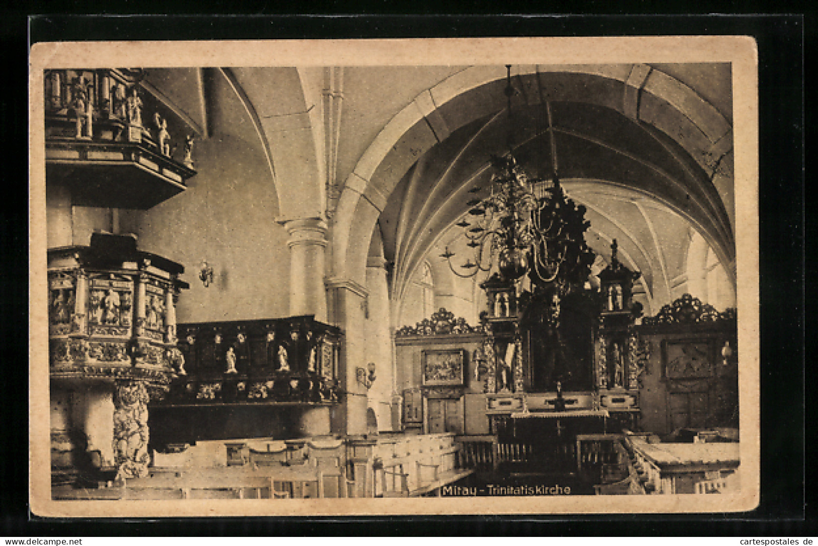 AK Mitau, Trinitatiskirche, Innenansicht Mit Kanzel Und Altar  - Lettland