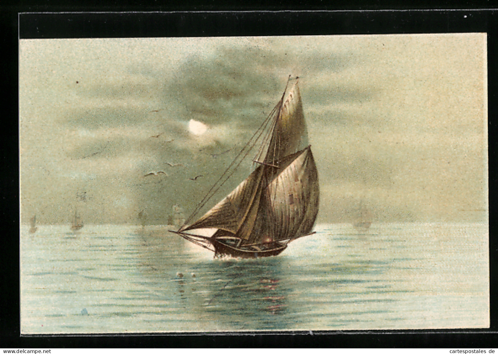 Lithographie Segelboot Im Mondenschein, Segelsport  - Sailing