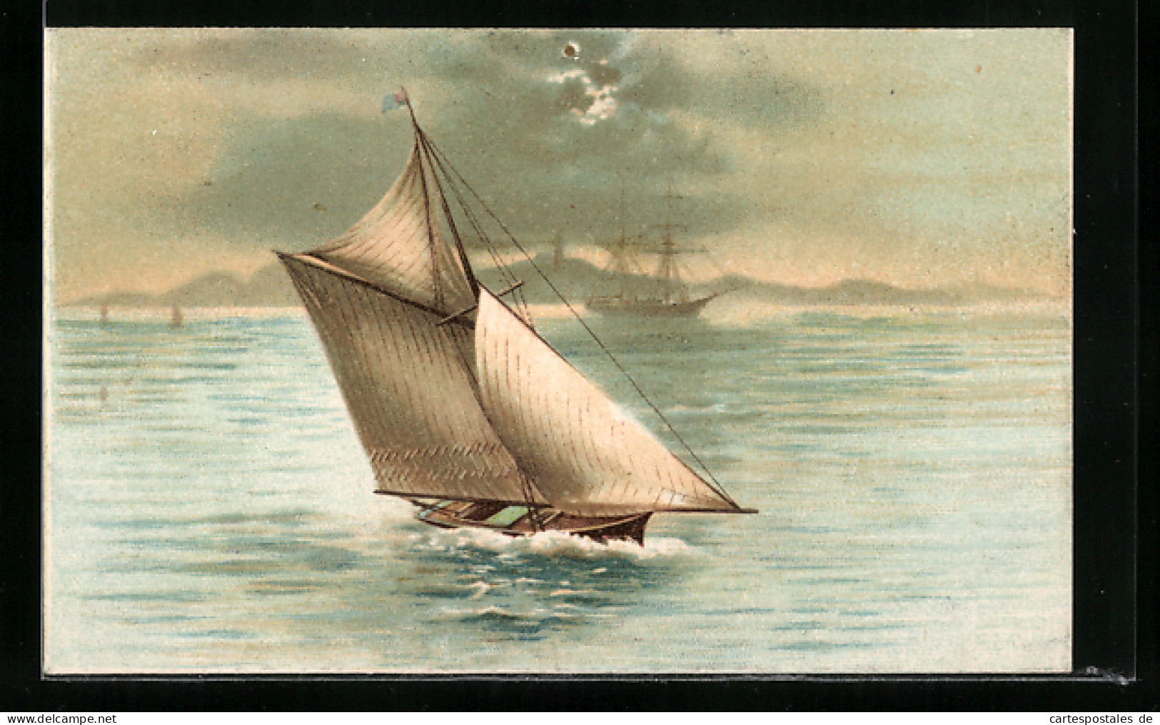 Lithographie Segelboot Mit Leichter Krängung, Segelsport  - Sailing
