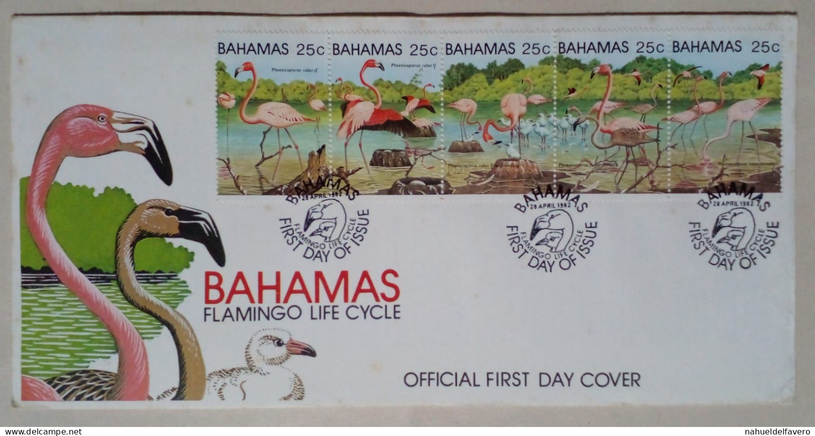Bahamas - Enveloppe Premier Jour D'émission Avec Timbres Thème Flamants Roses (1982) - Flamingo
