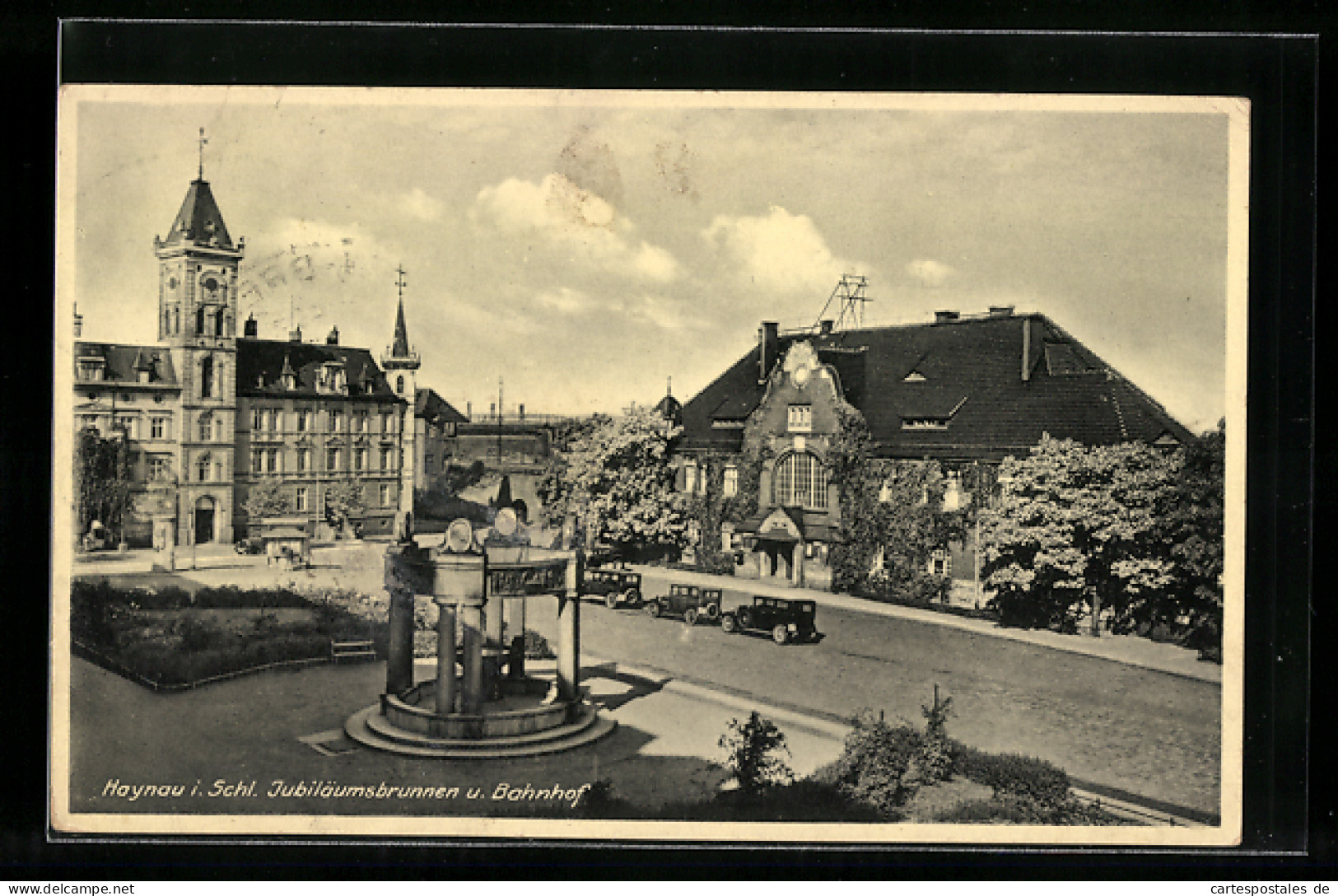 AK Haynau, Jubiläumsbrunnen Und Bahnhof  - Schlesien