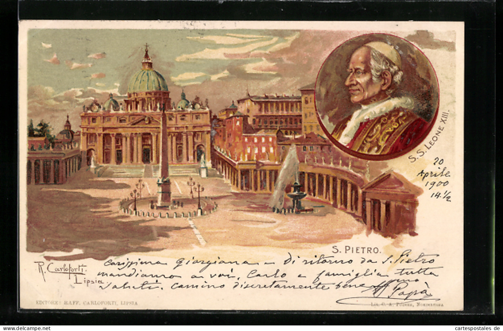 Künstler-AK Raffaele Carloforti: Vaticano, S. Pietro, Papst Leo XIII. Und Petersdom  - Papes