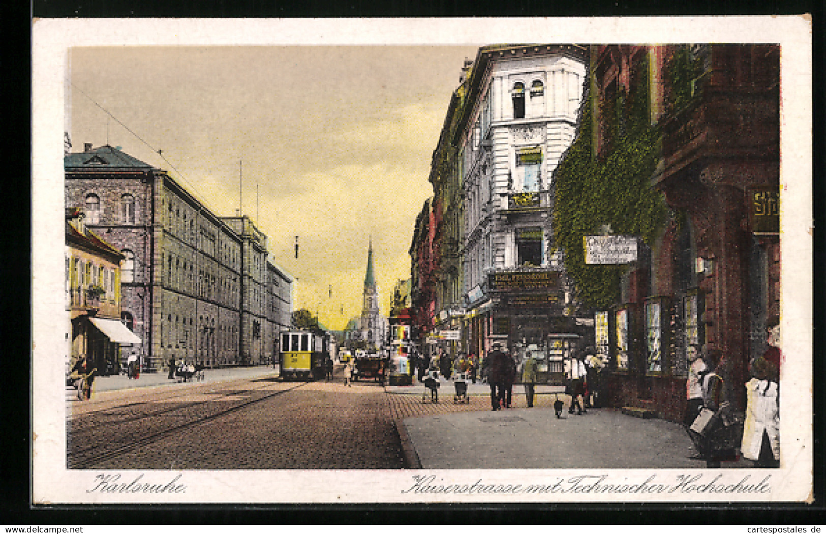 AK Karlsruhe, Kaiserstrasse Mit Technische Hochschule Und Strassenbahn  - Karlsruhe