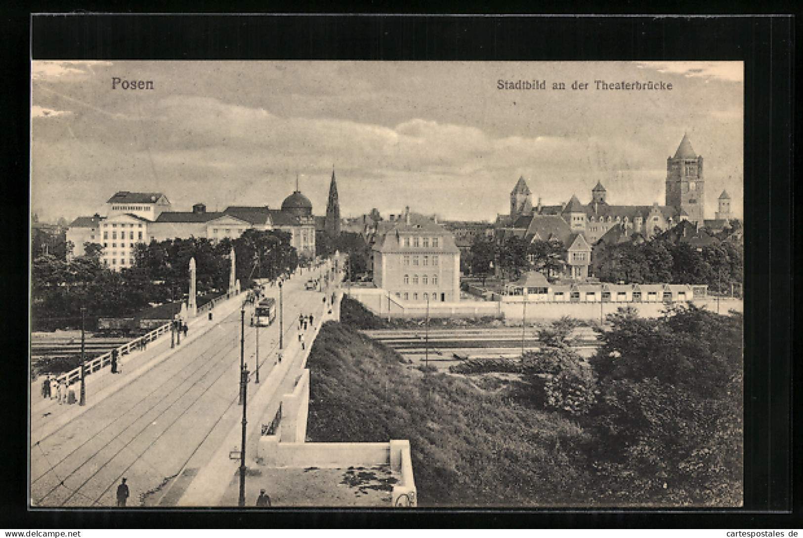 AK Posen, Stadtbild An Der Theaterbrücke, Strassenbahn  - Tramways